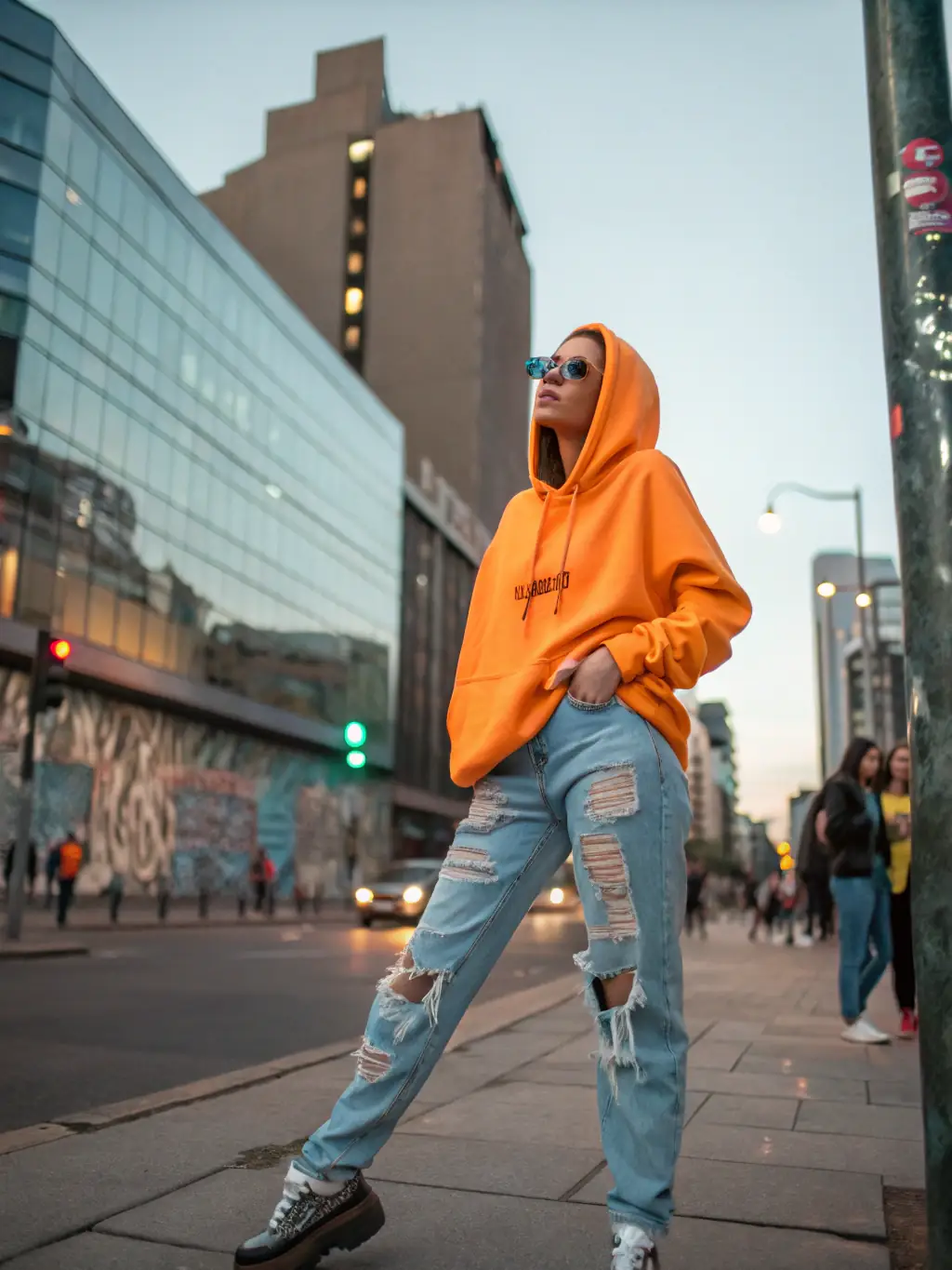 A vibrant image of a person wearing a custom-printed hoodie, highlighting the quality and comfort of the apparel.