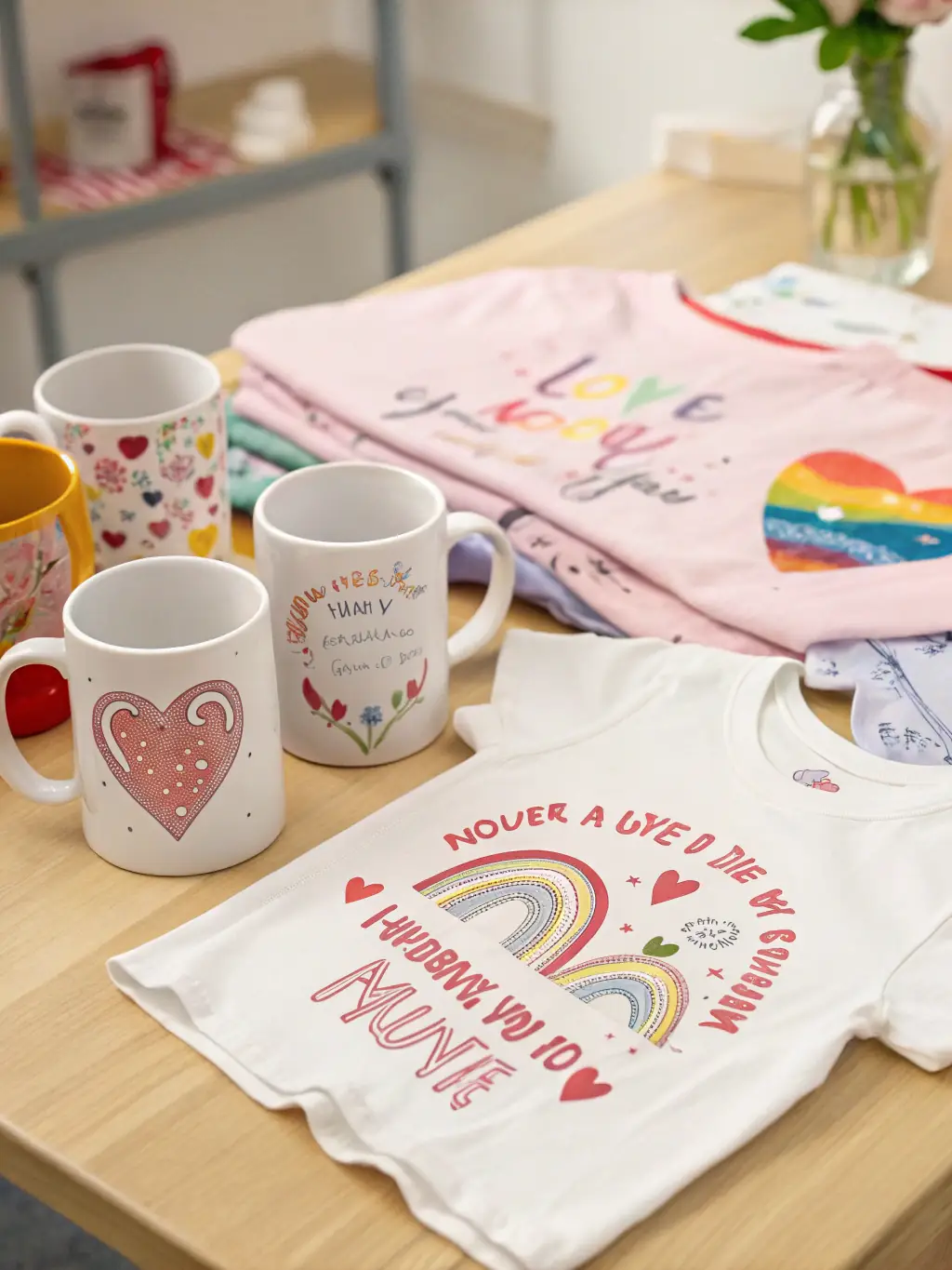 A visually appealing display of various custom-printed accessories, such as tote bags and mugs, showcasing the versatility of the customization options.