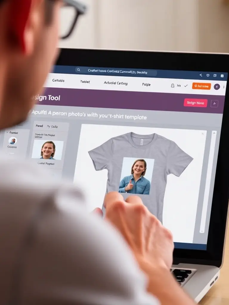 A close-up shot of a T-shirt being customized using the online design tool, showcasing the user-friendly interface and design options.